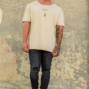 Youngla X Jerdani Men’s Wide Neck Cream Short Sleeve Tee